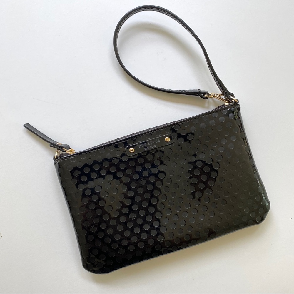 Kate Spade Black Patent Polka Dot Wristlet Pouch